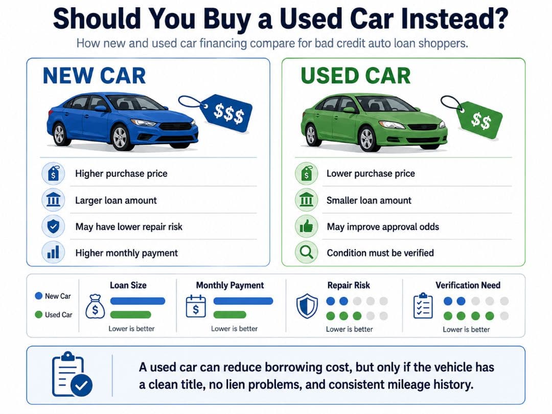 new versus used car financing comparison for bad credit buyers
