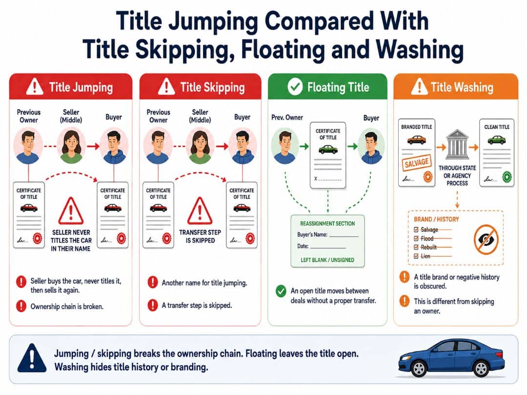 Title jumping compared with title skipping, floating and washing
