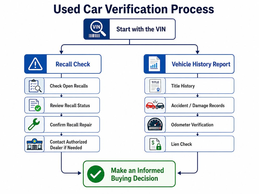 flowchart showing used car verification steps