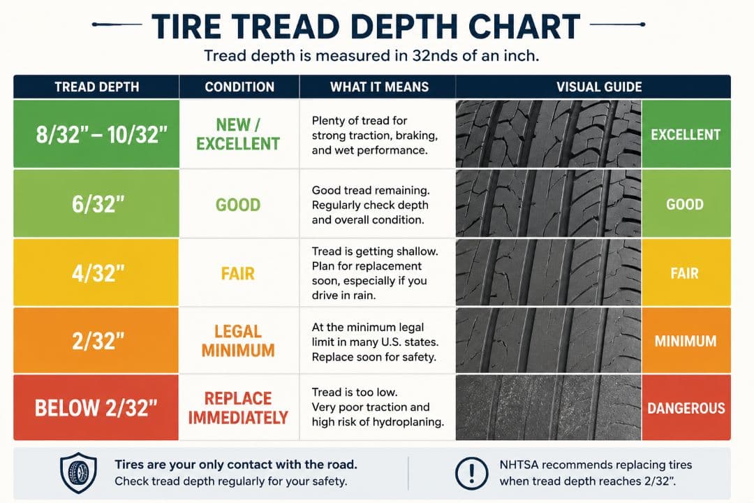 infographic comparing tire tread depth levels