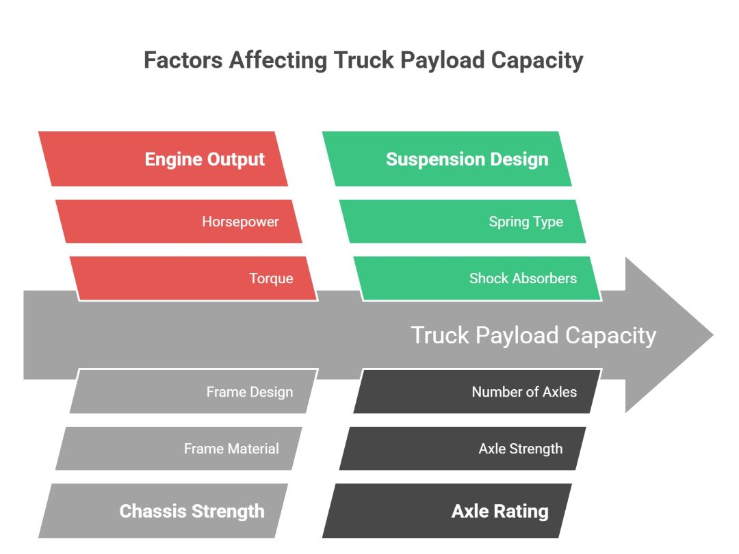 Infographic diagram showing four factors affecting truck payload capacity