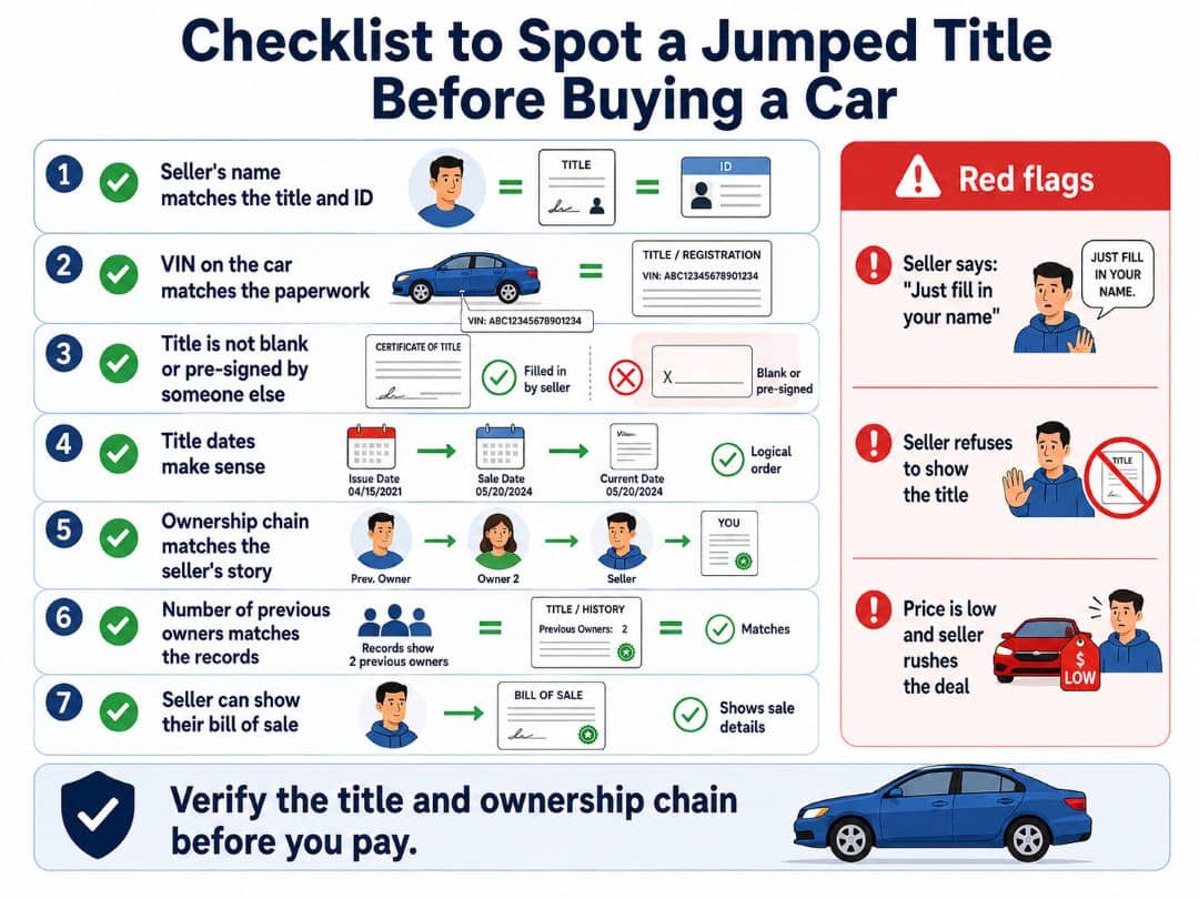 Checklist to spot a jumped title before buying a car