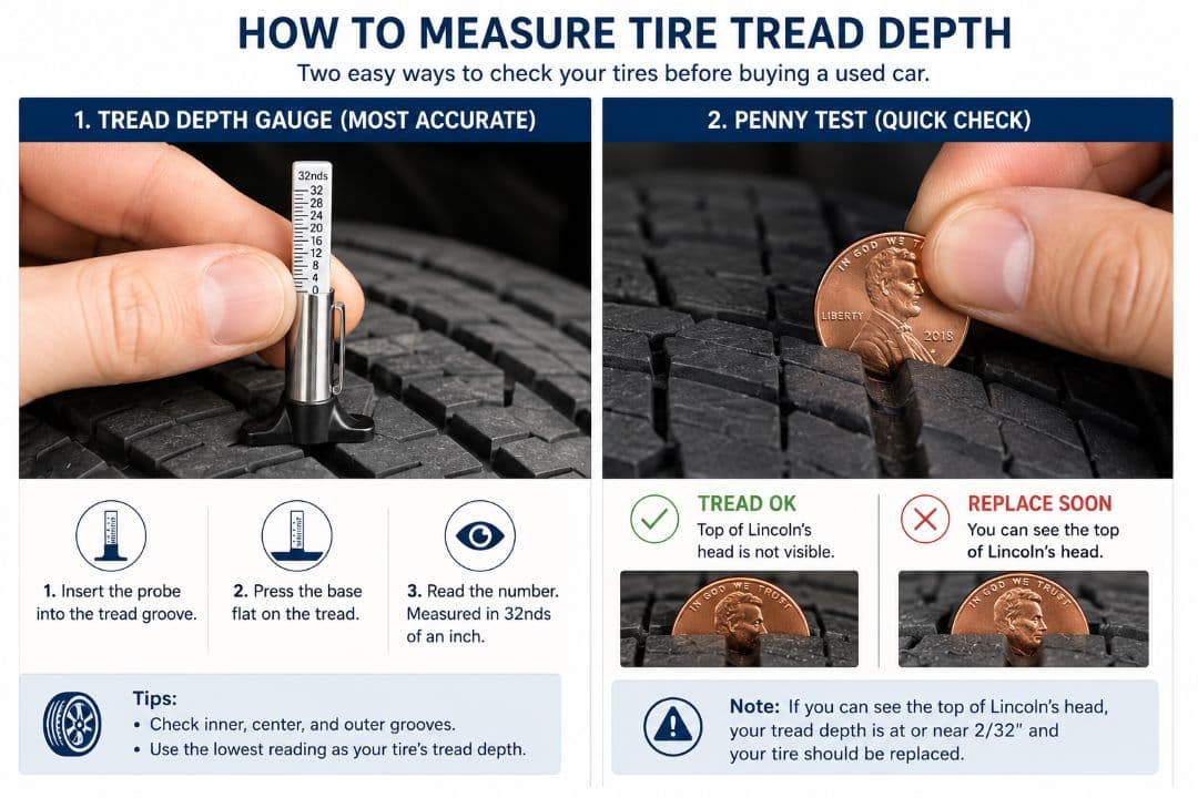 two methods to measure tire tread depth