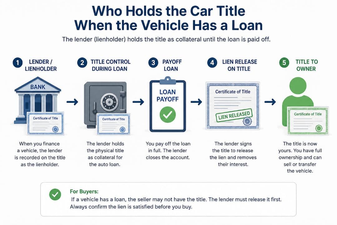 infographic explaining who holds the car title when a vehicle has a loan