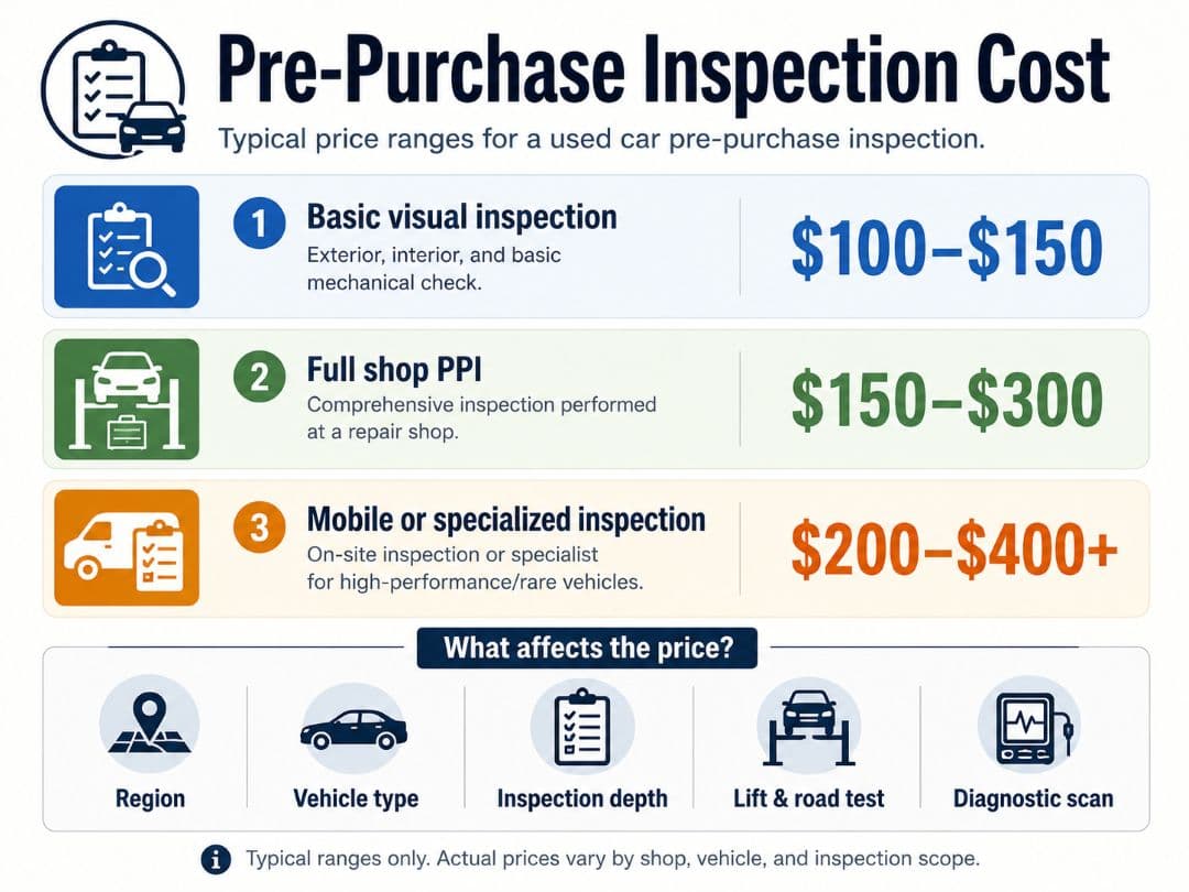 infographic showing pre-purchase inspection costs