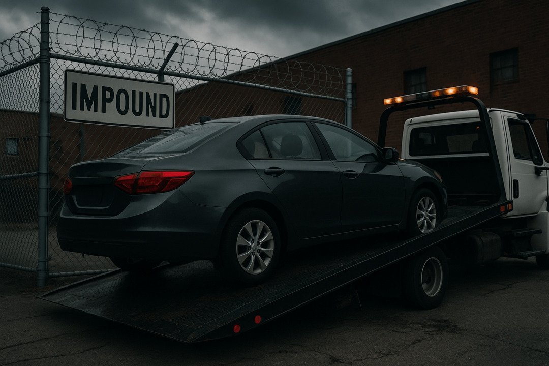 a car towed near impound lot