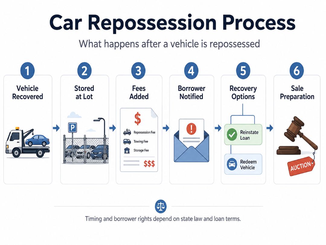 infographic showing six car repossession stages