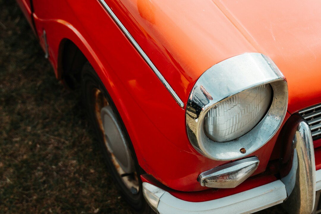 close-up of a red vintage car