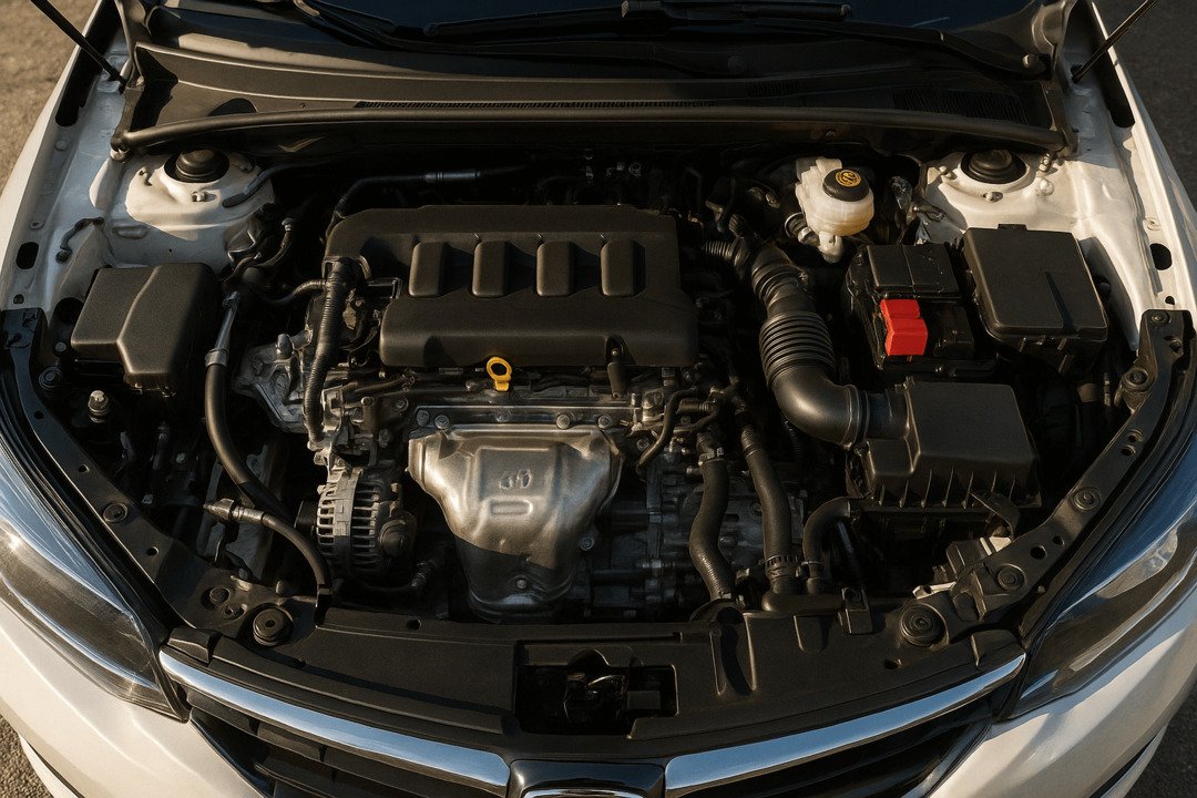 close-up of a car engine bay