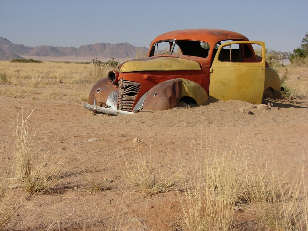 abandoned truck in a desert