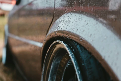 close-up of a car after a rain